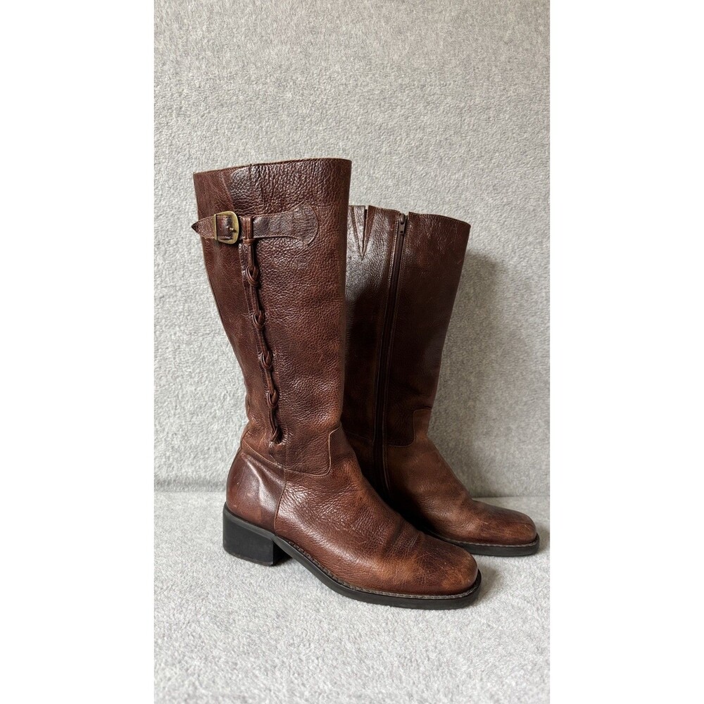 Nicole Women’s Brown Leather Knee High Riding Boots Almond Toe 8.5M Equestrian